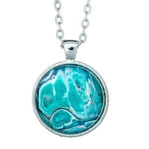 New Handmade Fluid Art Necklace & Pendant Turquois